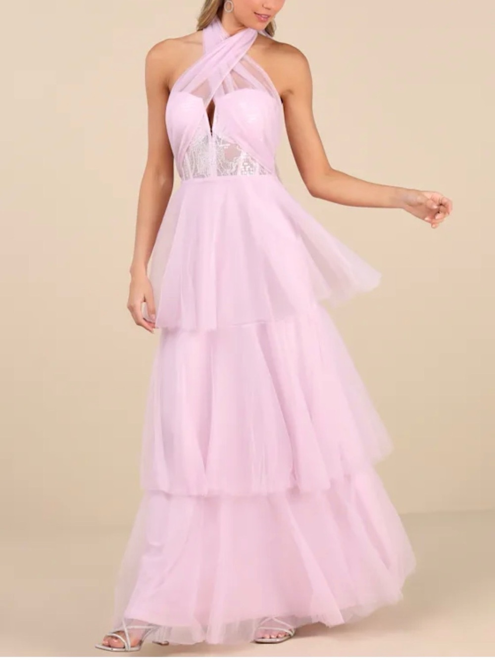 NWT Lulus Camie Light Pink Tulle Sequin Bustier Dress
